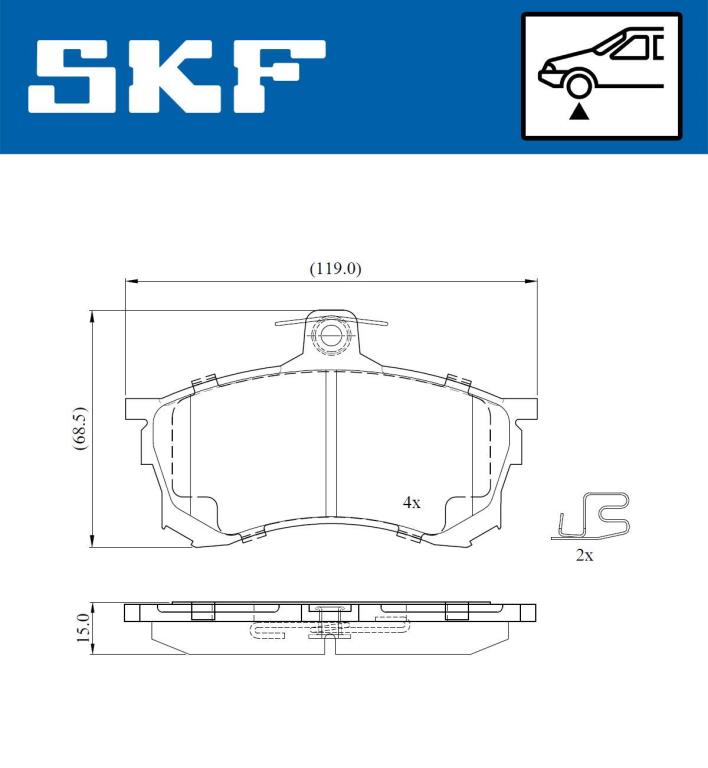 Jeu de 4 plaquettes de frein SKF ref. VKBP 80780 E